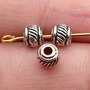 Antique Silver Diagonal Textured Round Spacer Bead