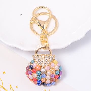 Pearl Bead Handbag Keychain Gold Clasp Multicolor White Options