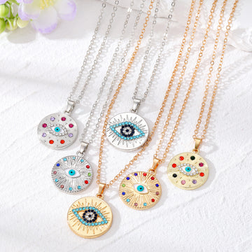 Gold and Silver Tone Crystal Enamel Evil Eye Pendant Necklaces