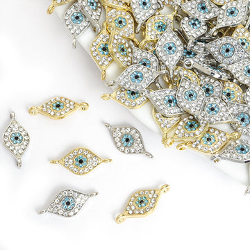 Crystal-Accented Gold Silver Evil Eye Alloy Connectors in 2 Styles