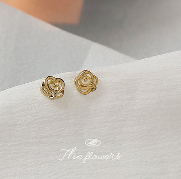 Gold Tone Mini Openwork Rose Flower Stud Earrings For Women