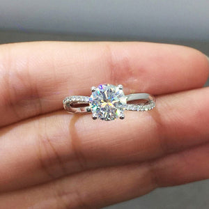 Silver-Tone Round Solitaire Ring, Crossed Band, Sizes 6 to 10