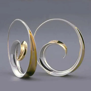 Silver Gold Two-Tone Spiral Swirl Drop Hoop Earrings