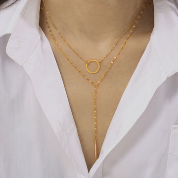 Circle Pendant And Y-Bar Drop Necklaces Gold And Steel Styles