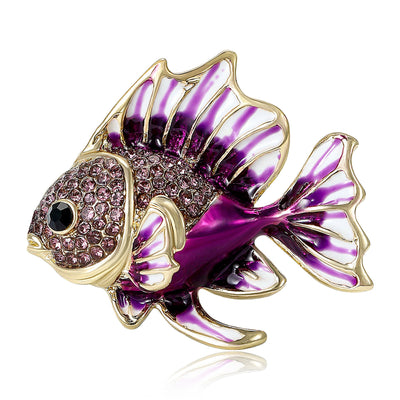 Colorful Enamel Tropical Fish Brooch isolated front view
