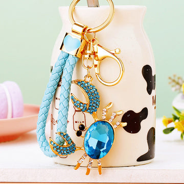 Jeweled Crab Keychains in Blue and Pink with Braided and Clasp Free Loops