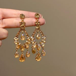 Champagne Crystal Teardrop Chandelier Earrings with Open Frames