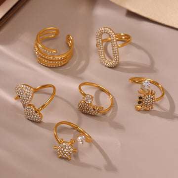 Zircon Pave Open Rings Hearts Animals Oval Multi-Band Size 7