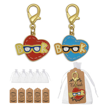 Enamel Heart Book Glasses Keychain Gold Clasp Two Colors