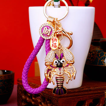 Crystal Fortune Lobster Keychains with Cords and Loose Braided Loops