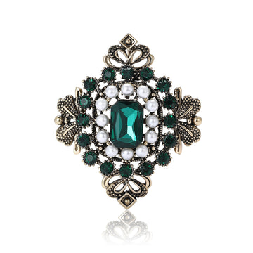 Antique Gold Baroque Brooch Pearl Emerald Cut Rhinestone Pin