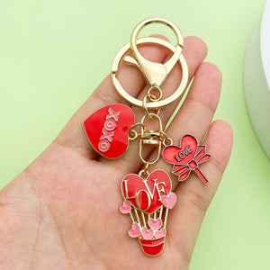Valentine Heart and Rose Enamel Keychains in Gold-Tone Alloy, 35 Styles