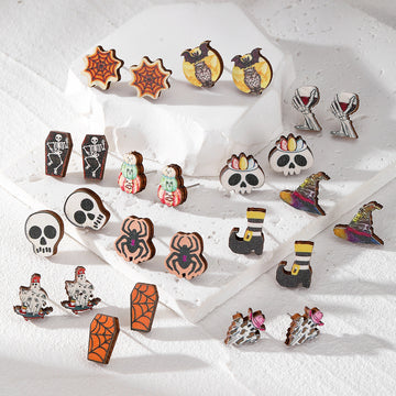 Halloween Novelty Stud Earrings in Twelve Colorful Pictured Designs