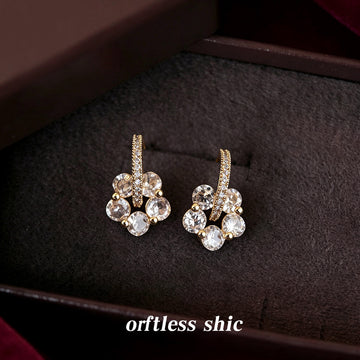 Gold Tone Clear Crystal Flower Stud Earrings Pavé Bar