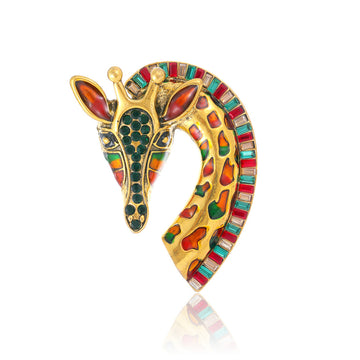 Red Gold Tone Giraffe Crystal Two Designs Metal Brooch Pin