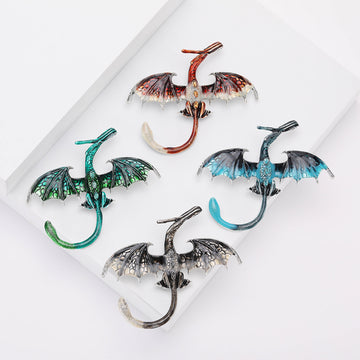 Western Dragon Enamel Brooch Four Colors Crystal Accents
