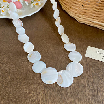 White Round Mother Of Pearl Disc Bead Strand Necklace