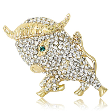 Crystal Bull Brooch in Gold and Silver Tones for Jackets, Coats, and Scarves