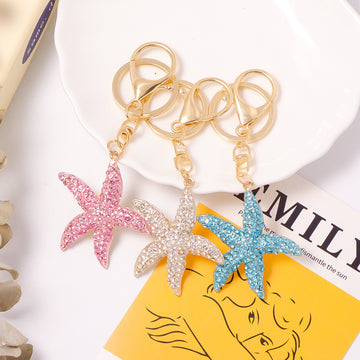 Rhinestone Starfish Keychain Gold Clasp Pink Clear Blue Styles