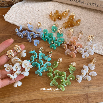Acrylic Flower Vine Drop Stud Earrings in Eight Colors