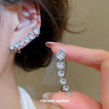 Silver Tone Curved Crystal Ear Cuffs for Left or Right Ear