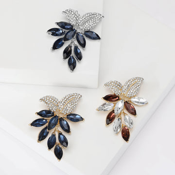 Marquise Crystal Leaf Brooch Rhinestone Accents Three Styles