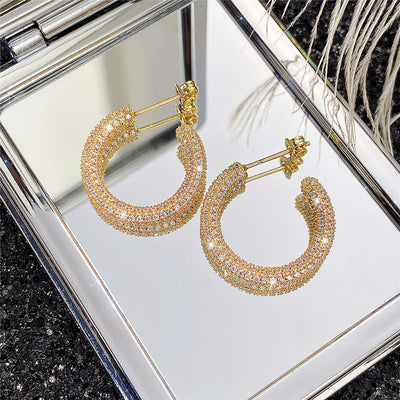 Triple Row Crystal Hoop Earrings front product view