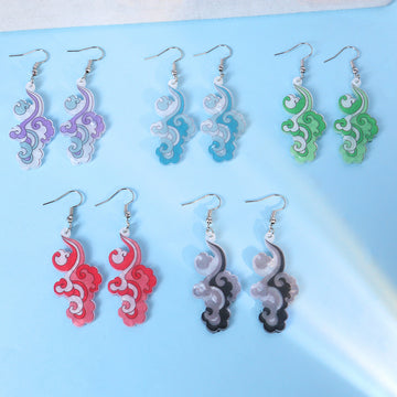 Cloud Scroll Acrylic Long Hook Earrings in Five Colors