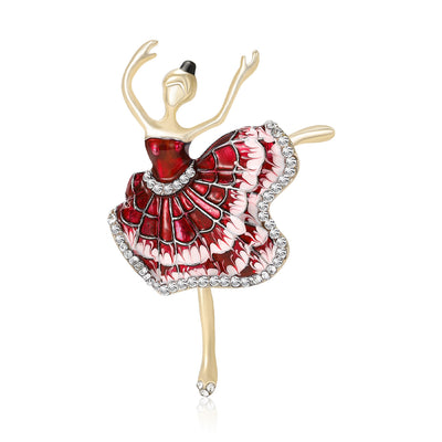Front view showing the ballerina brooch with blue or red enamel crystal skirt