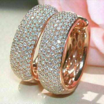Rose Gold Tone Crystal Pave Wide Huggie Hoop Earrings