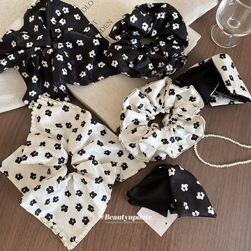 Floral Fabric Hair Claw And Pearl Scrunchie 2 Styles