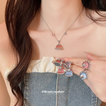Silver Pudding Resin Earrings Necklace And Open Rings