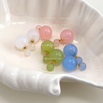 Pastel Frosted Double Ball Stud Earrings with Gold Tone Posts