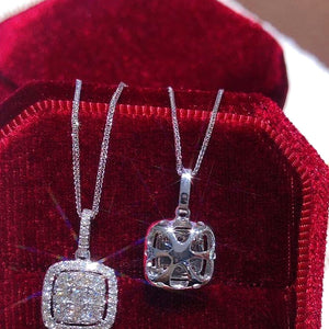 Square Clear Stone Cluster Pendant Necklace In Silver Tone