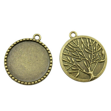 Tree Back Round Cabochon Pendant Trays in Two Finishes