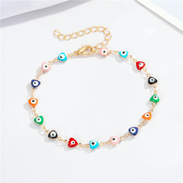 Gold Tone Evil Eye Charm Anklets in Seven Colorful Designs