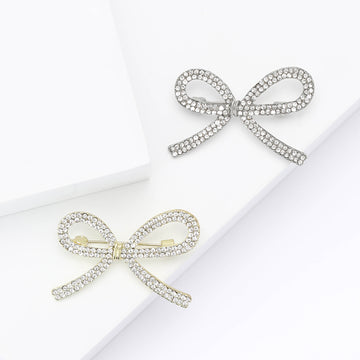 Rhinestone Bow Brooch Silver Or Gold Pavé Crystal Pin