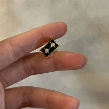 Black Enamel Starburst Crystal Ear Cuff Decorative Jewelry