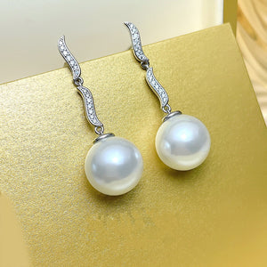 Silver Tone Long Chain Drop Earrings With Faux Pearls