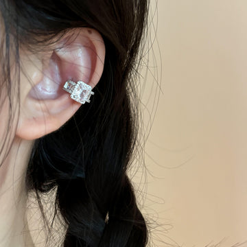 Silver Square Crystal Ear Cuff Fashion Jewelry Accessory