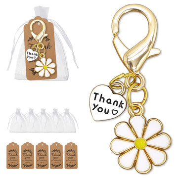 Gold Daisy Thank You Heart Charm Lobster Clasp Keychain