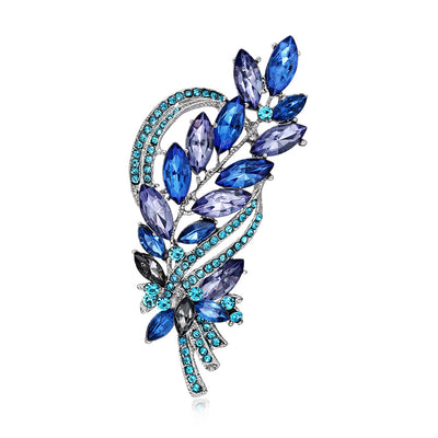 Front product view of the flower brooch pin in blue and silver