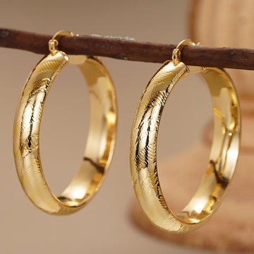 Gold Tone Engraved Twist Large Hoop Earrings Polished Metal Jewelry