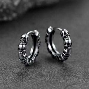 Sculpted Skull Hinged Hoop Earrings In Three Metal Tones