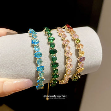 Gold Adjustable Oval Crystal Slider Chain Bracelets