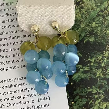 Colorful Grape Cluster Beaded Stud Earrings with Polished Metal Details