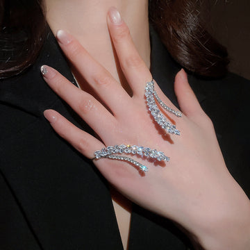 Silver Rhinestone Curved Leaf Ear Climber Crawler Pair