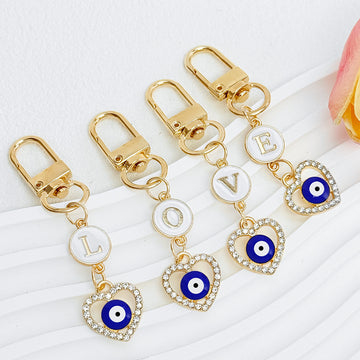 Rhinestone Evil Eye Heart Initial Letter Alloy Keychain