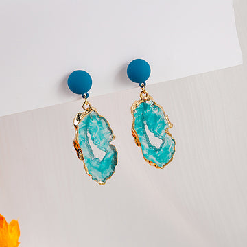 Turquoise Irregular Panel and Blue Round Stud Earrings