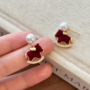 Red Horse Motif Stud Earrings In Assorted Designs For Distinctive Statement Styling